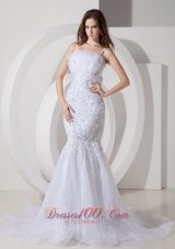 Sweet Mermaid Belt Wedding Dress Straps Tulle and Lace Court Train