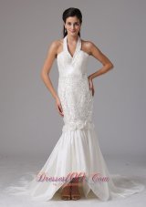 Hartford Connecticut City Mermaid Halter Wedding Dress With Beading and Hand Made Flowers In 2013