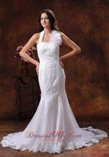 Goodyear Arizona Customize Wedding Dress Clearance With Halter Neckline Lace Over Decorate Shirt