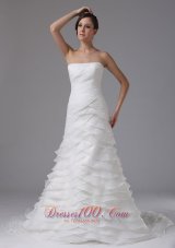 A-line Wedding Dress Ruffled Layers and Ruched Bodice Custom Made In Bakersfield California