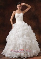 Beaded Decorate Bust Ruffles Spaghetti Straps Floor-length Ball Gown Wedding Dress For 2013