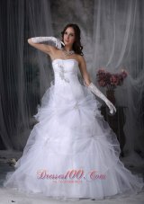 Luxurious A-line Strapless Court Train Taffeta and Organza Beading and Hand Made Flowers Customize Brush Wedding Dress 2013