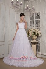 Brand New A-line Square Court Train Lace Sash Wedding Dress