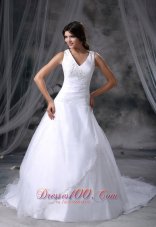 Perry Iowa Appliques Decorate Bust Ball Gown Wedding Dress For 2013 Chapel Train Organza and Satin