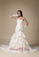 Beautiful Mermaid Sweetheart Chapel Train Beading and Ruch Ruffles Taffeta Wedding Dress