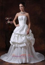 Beading Pick Up Strapless Taffeta Wedding Dress For 2013 Court Train