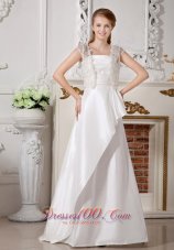 Custom Made Wedding Dress Beading and Bowknot A-line Strapless Brush Train Taffeta