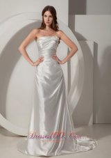 Simple Column / Sheath Strapless Court TrainTaffeta Ruched Wedding Dress