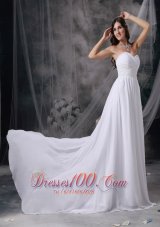 White Empire Sweetheart Court Train Chiffon Appliques and Ruch Wedding Dress