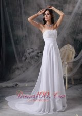 White Empire Strapless Watteau Train Chiffon Appliques and Ruch Wedding Dress