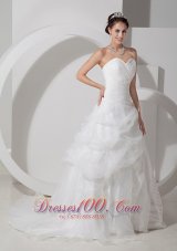 Modest A-line Sweetheart Wedding Dress Organza Ruch Brush Train