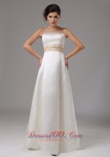 Sash Strapless and Floor-length For Modest Wedding Dress
