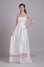 White Empire Strapless Floor-length Taffeta Beading and Bowknot Wedding Dress