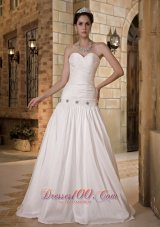 Simple A-line Sweetheart Floor-length Taffeta Beading Wedding Dress