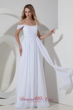 Beautiful Empire Straps Beach Wedding Dress Chiffon Ruch Floor-length
