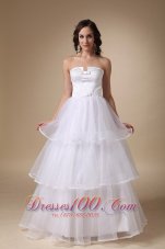 Elegant A-line Strapless Floor-length Satin and Organza Layers Wedding Dress