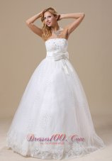 Appliques With Beading A-line Bowknot Strapless Floor-length 2013 Wedding Dress