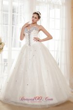 Beautiful A-line Sweetheart Floor-length Tulle and Taffeta Beading Wedding Dress