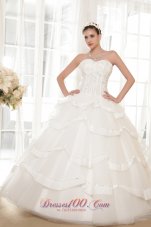 Elegant A-line Sweetheart Floor-length Tulle and Taffeta Beading Wedding Dress