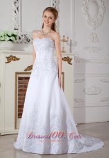 Cheap A-line Sweetheart Wedding Dress Court Train Satin Lace