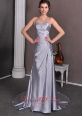 Silver A-line Sweetheart Low Cost Wedding Dress Court Train Elastic Wove Satin Beading and Ruch
