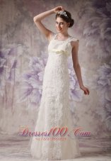 Exquisite Column Straps Lace Wedding Dress Bow Floor-length
