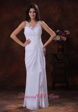Tombstone Arizona Wedding Dress With White V-neck Chiffon Appliques Decorate
