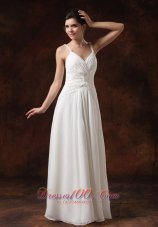 Straps Ruched Bodice Floor-length For Wedding Dress Chiffon