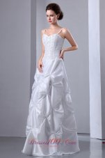 Elegant A-line Spaghetti Straps Floor-length Taffeta Beading and Pick-ups Wedding Dress