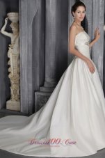 White Column/Sheath Strapless Court Train Taffeta Lace Wedding Dress