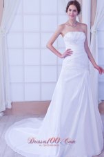 Gorgeous A-line Strapless Chapel Train Taffeta Beading Wedding Dress