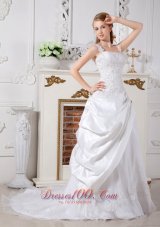 Gorgeous Wedding Dress A-line Straps Court Train Taffeta Lace