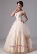 Champagne Sweetheart Lace Wedding Dress With Appliques For Custom Made In Peachtree City Georgia
