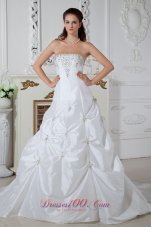 Brand New Wedding Dress A-line Strapless Appliques Court Train Taffeta