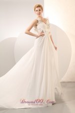 Beautiful Empire V-neck Beading Plus Size Wedding Dress Court Train Chiffon