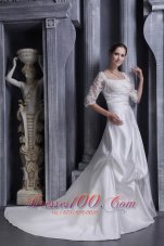 White A-line Square Chaple Taffeta Laces Wedding Dress