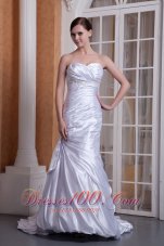 Custom Made Column Sweetheart Court Train Taffeta Appliques and Ruch Wedding Dress