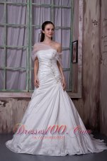 Gorgeous A-line Strapless Wedding Dress Taffeta Appliques Court Train