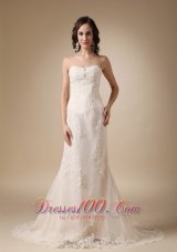 Wonderful Column Sweetheart Court Train Lace Wedding Dress