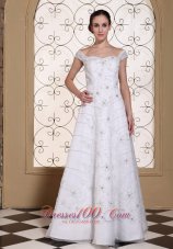 Off The Shoulder Elegant Empire Wedding Dress For 2013 Embroidery With Beading Over Skirt