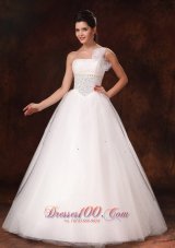 One Shoulder Organza Bowknot Beaded Hottest Ball Gown Wedding Dress