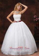 Lace and Beading Decorate Bodice Strapless Floor-length Ball Gown Wedding Dress For 2013