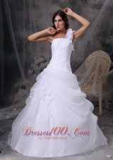 White A-line One Shoulder Floor-length Organza Hand Made Flowers and Ruch Quinceanera Dress