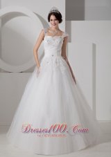 Lovely A-line Straps Tulle Wedding Dress Beading and Appliques Floor-length