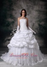 Custom Made Ball Gown Wedding Dress Lace Brush Train Pick-ups