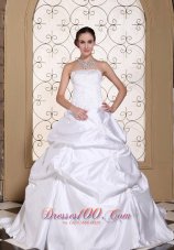 Beautiful A-line Wedding Dress For 2013 Embroidery On Taffeta White Pick-ups Gown