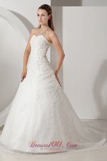 Pretty A-line Sweetheart Court Train Tulle Appliques Wedding Dress