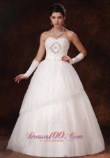 Lace A-line Sweetheart Beaded Organza Floor-length Wedding Dress For Custom Made In 2013