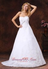 A-line Strapless Wedding Dress With Brush Train Embroidery Over Shirt