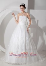 Customize A-line Wedding Dress Strapless Belt Brush Train